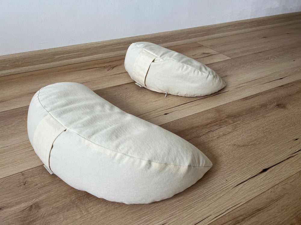 cotton Meditation Cresсent cushion filled with buckwheat hulls