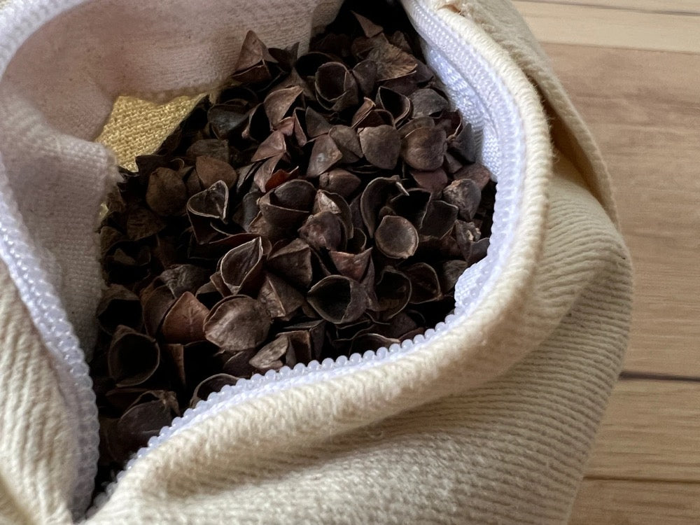 cotton Meditation Cresсent cushion filled with buckwheat hulls