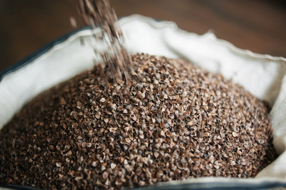 linen meditation Cresсent cushion filled with buckwheat hulls