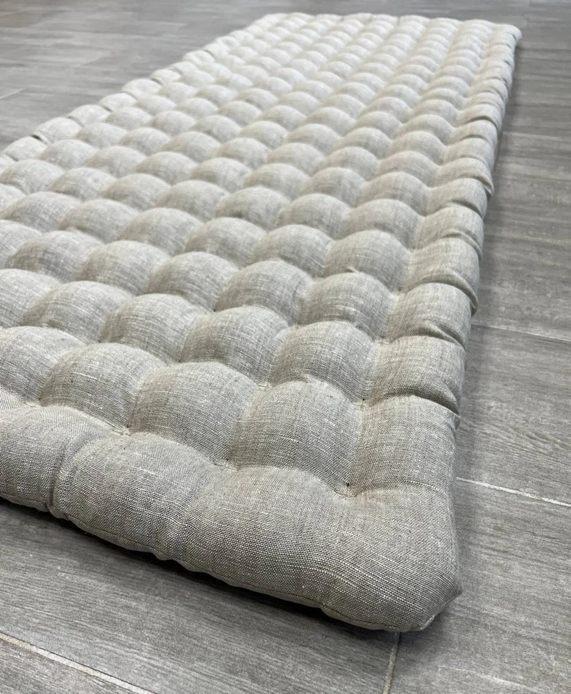 Natural linen floor topper filled organic buckwheat hulls filling yoga mat multi chamber futon in Linen fabric