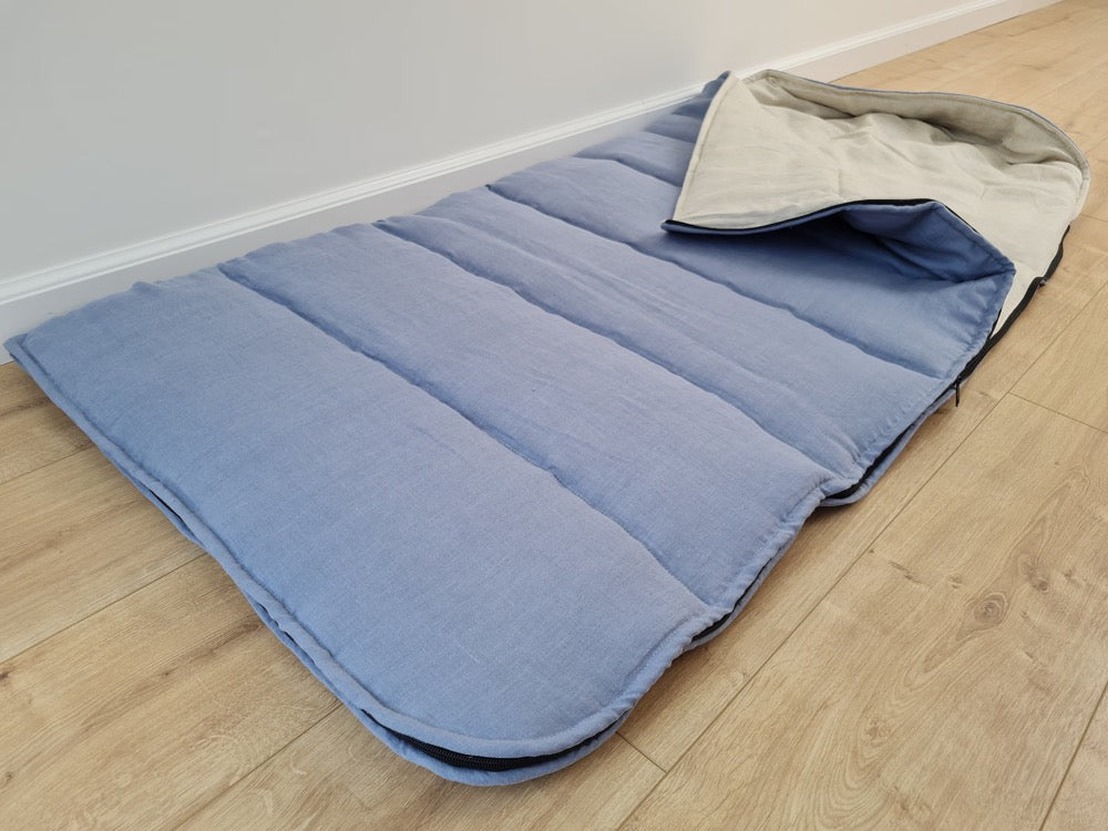 Natural Kids HEMP Linen Sleeping Bag with Hood School Nap mat for Kids, camping van sleeping