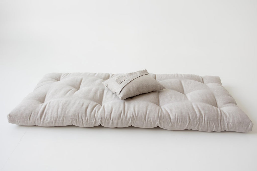 Linen shikibuton mat 3” thick organic mat with hemp fiber filler inside in natural non-dyed